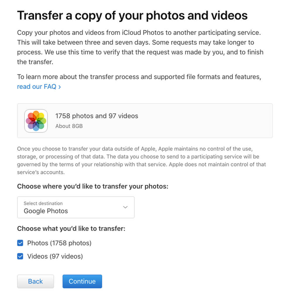 انتقال تصاویر از آیکلاد اپل به گوگل فوتوز