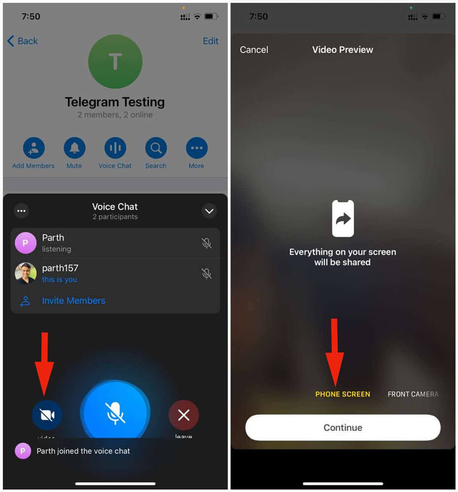 مشاهده صفحه نمایش گوشی دیگران با تلگرام