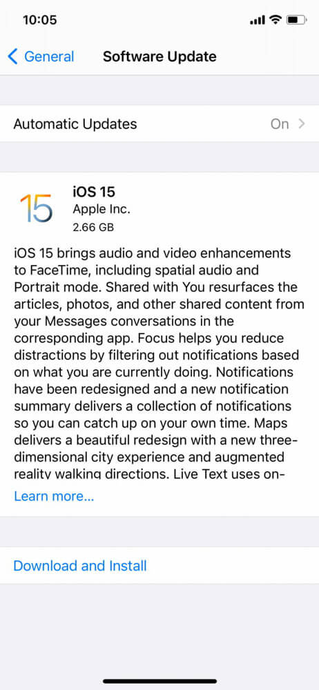نصب و آپدیت به iOS 15