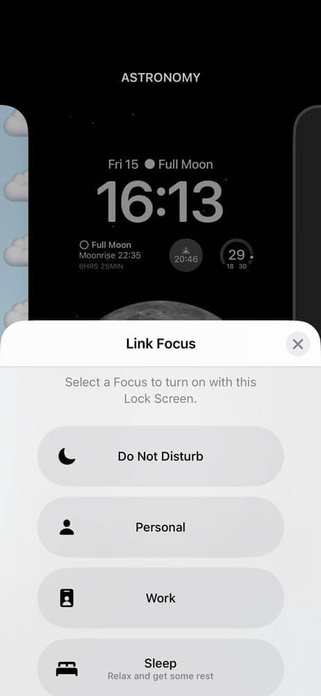 اتصال فوکوس به لاک اسکرین در iOS 16